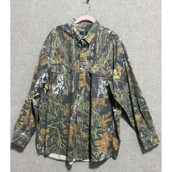 Browning Shirt Mens 2XL Camo Button Down Long Sleeve Mossy Oak Hunting Outdoors - Picture 1 of 11